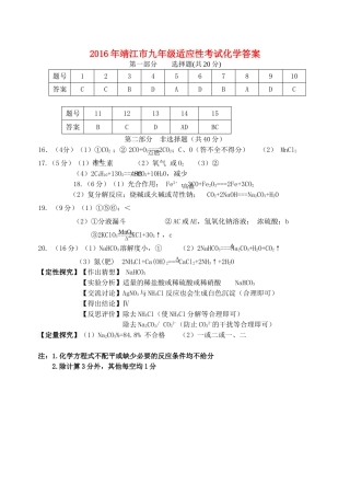 九年级化学下学期适应性调研(二模)试卷答案 051627