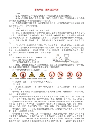 初中化学单元知识点小结 第7单元 燃料及其利用 试题