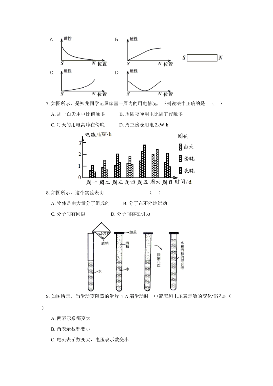 中考物理模拟试卷(一)上海科技版知识精讲试卷_第2页