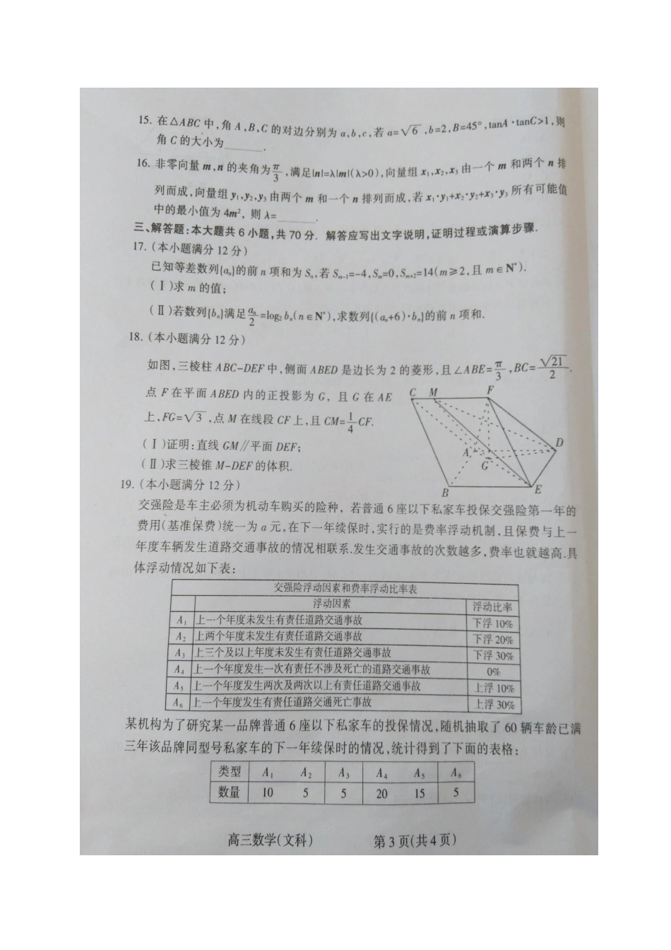 山西省晋中市高三数学3月适应性调研考试试卷 文试卷_第3页