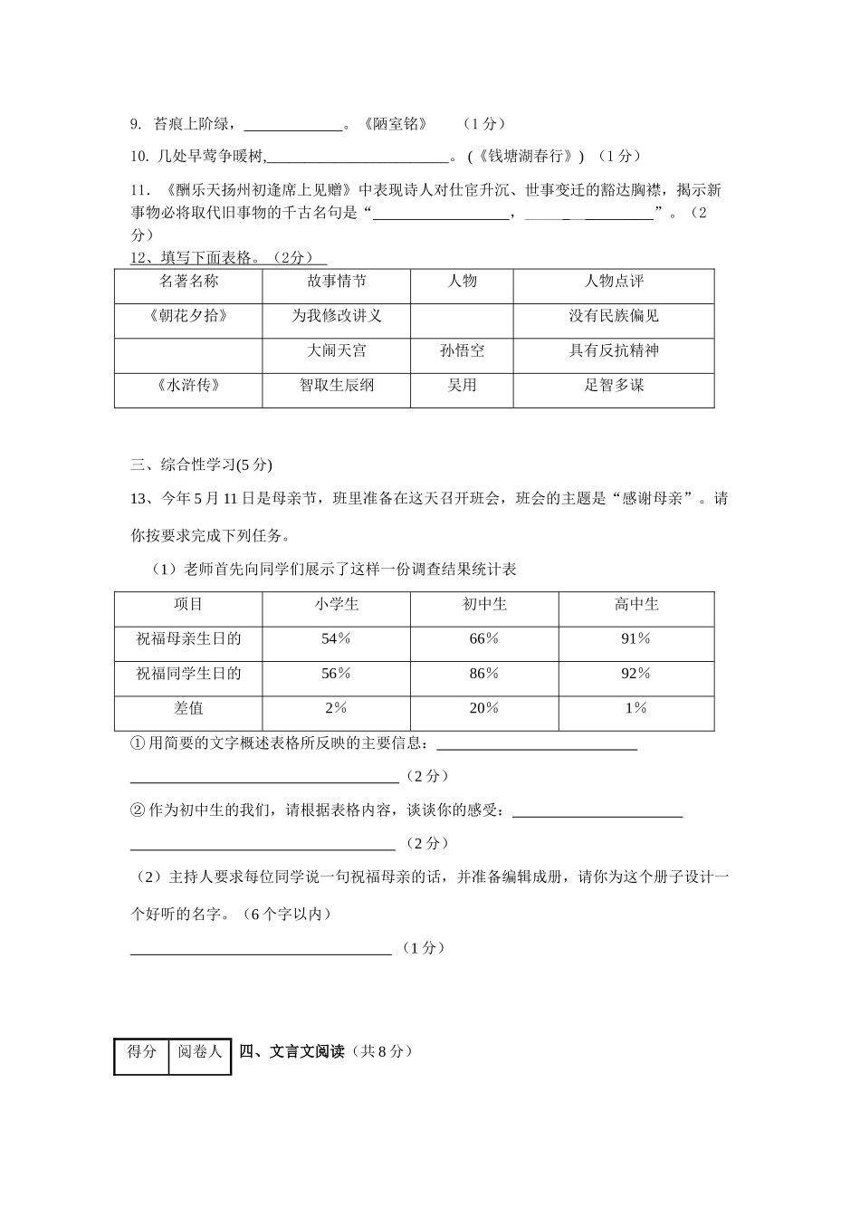 初中毕业会考语文试题_第3页