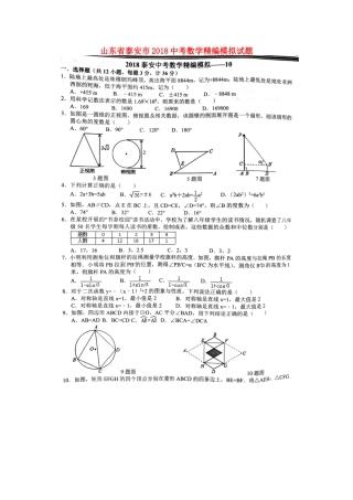 山东省泰安市中考数学精编模拟试卷10(扫描版，无答案)试卷