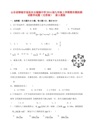 九年级数学上学期期末模拟测试试卷  新人教版试卷