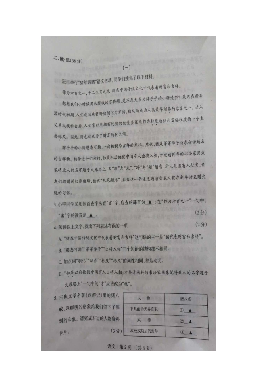 中考语文考前适应性训练试卷(扫描版，无答案)试卷_第2页