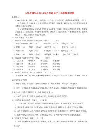 山东省博兴县九年级语文上学期期中试卷