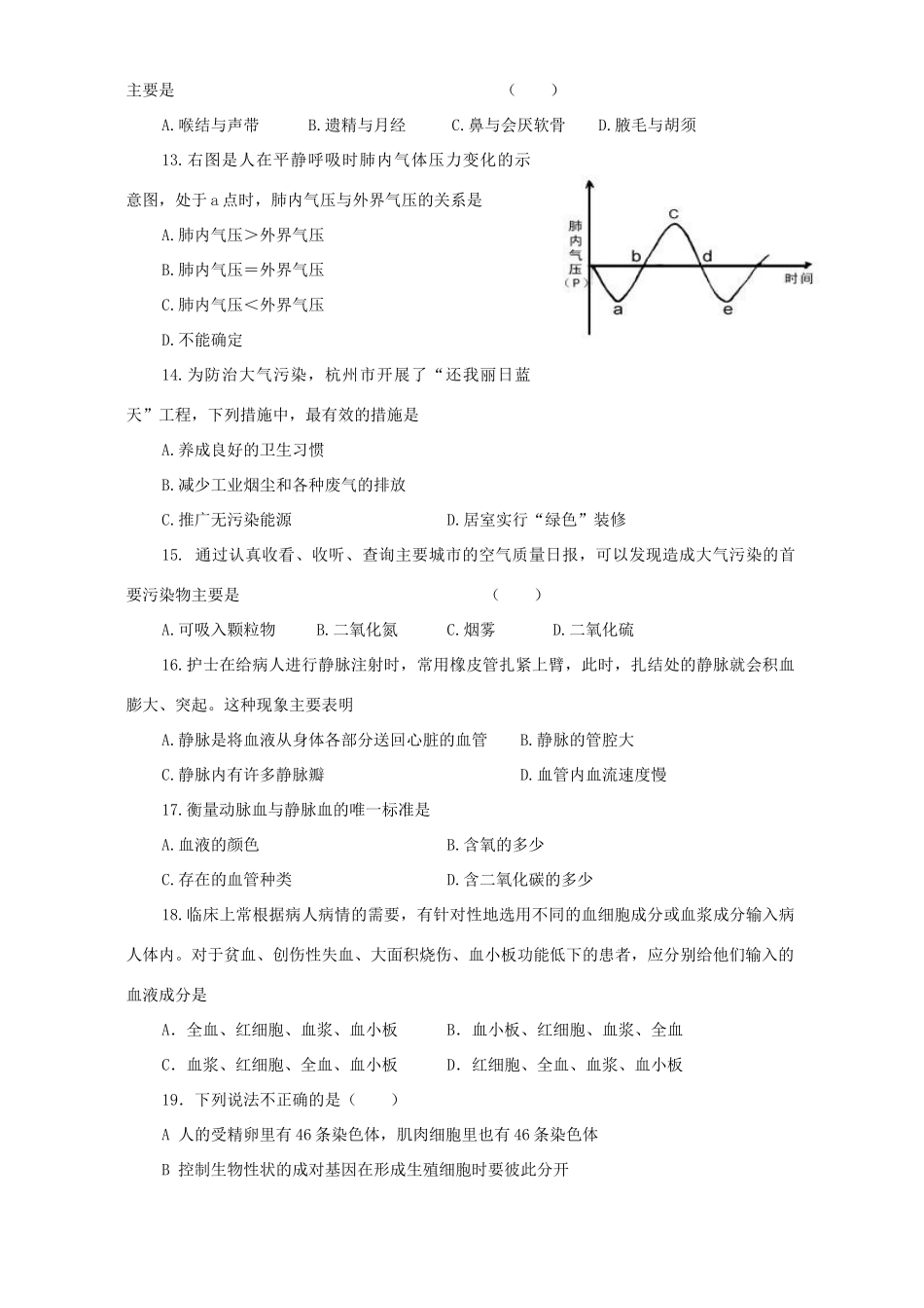 山东省潍坊市学业水平考试生物模拟考试卷 新课标 人教版试卷_第2页