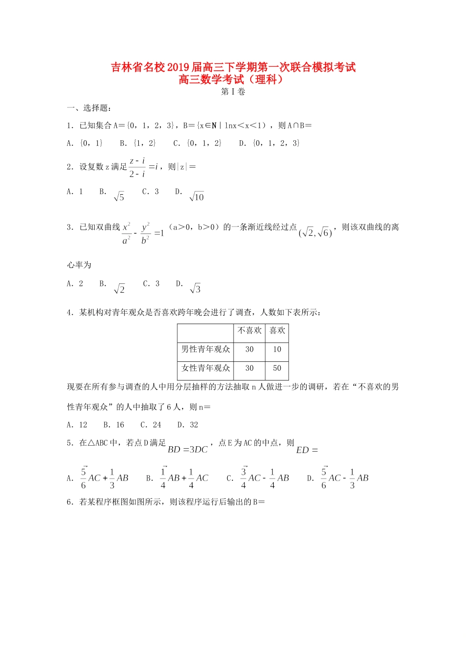 吉林省名校高三数学第一次联合模拟考试试卷 理试卷_第1页