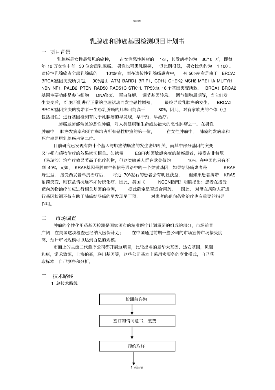 乳腺癌和肺癌基因检测项目计划书_第1页