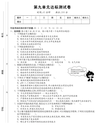 九年级化学全册 第十一单元  化学与社会发展达标测试卷(pdf)(新版)鲁教版试卷