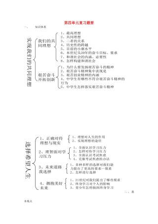 九年级政治 第四单元复习题要 人教新课标版试卷