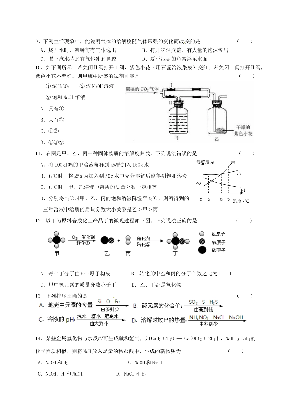 九年级化学下学期阶段性检测试卷_第2页