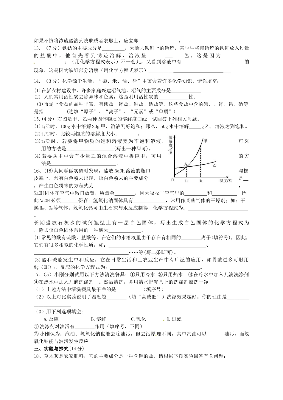 九年级化学下学期第一次质量检测试卷试卷_第2页