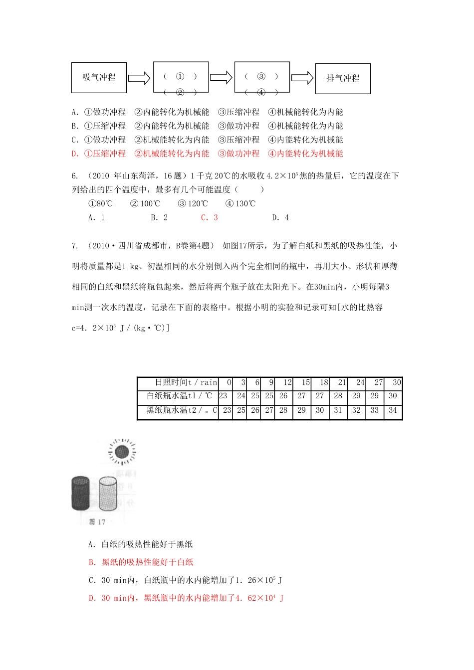 中考物理试卷分类汇编(93套)专题二十七 比热容 热机试卷_第2页