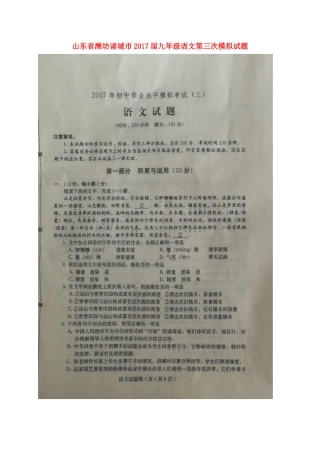 山东省潍坊诸城市九年级语文第三次模拟试卷试卷
