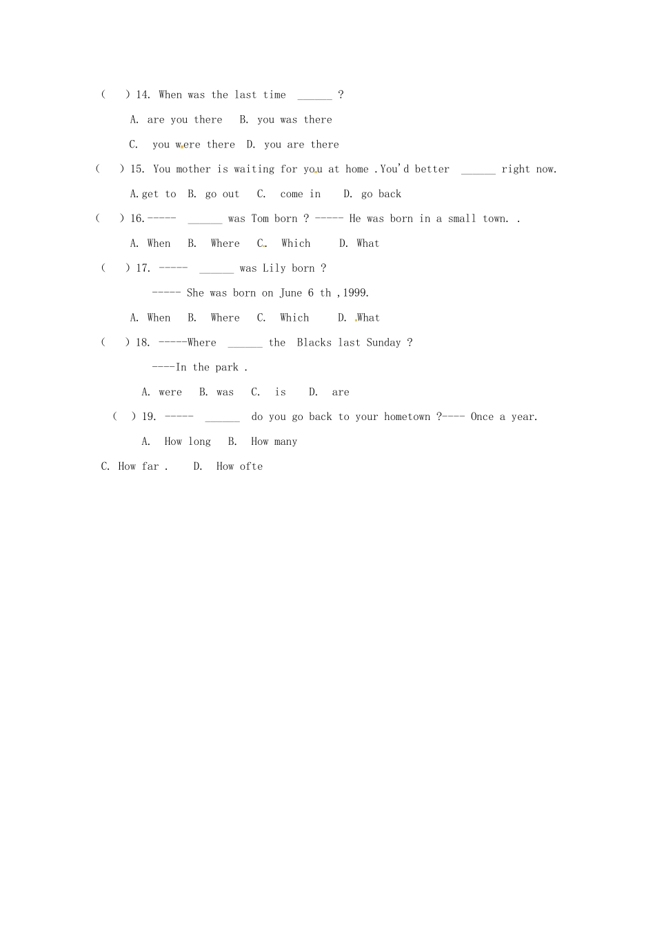 天津市宝坻区新安镇七年级英语下册 Module 7 My past life Unit 3 Language in use课后习题(新版)外研版试卷_第2页