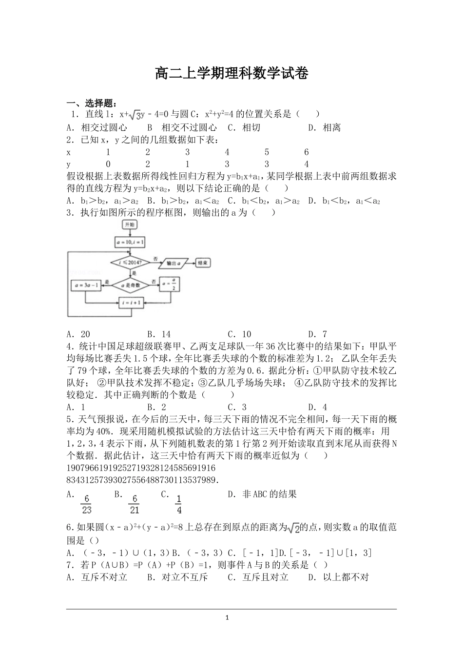高二理科数学试题2_第1页