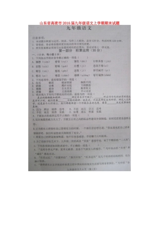 山东省高密市九年级语文上学期期末试卷苏教版试卷