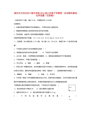 九年级化学下学期第一次诊断性测试试卷试卷