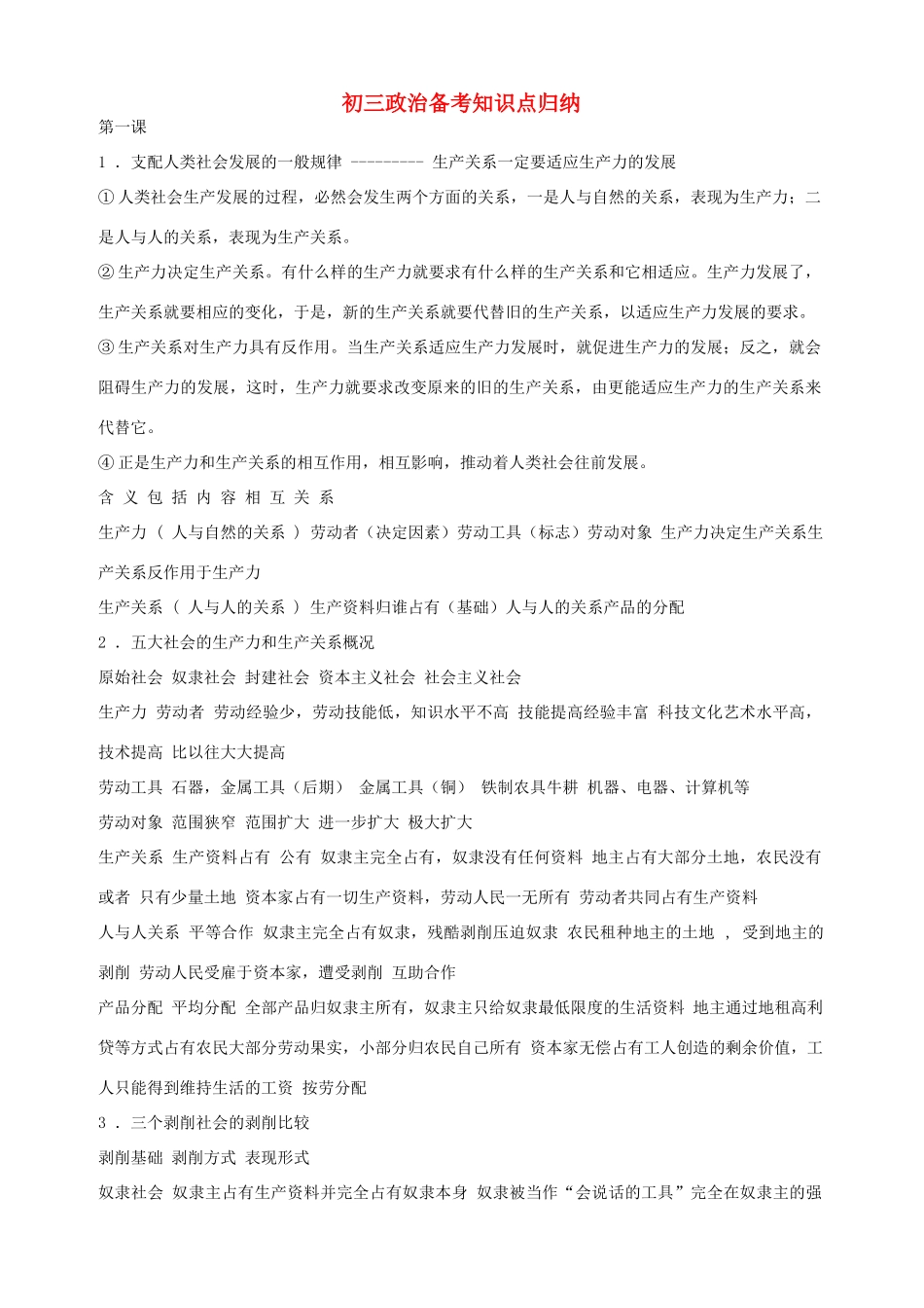 九年级政治 1-5备考知识点归纳[整理]试卷_第1页