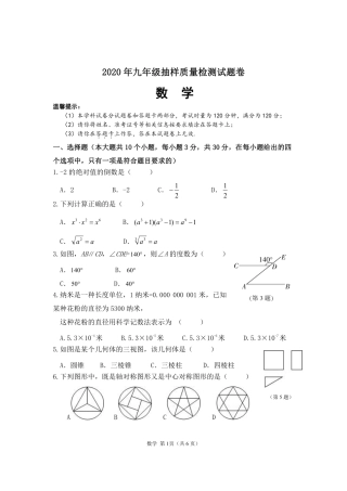 九年级数学抽样质量检测试卷卷(pdf) 湖南省邵阳县九年级数学抽样质量检测试卷卷(pdf)