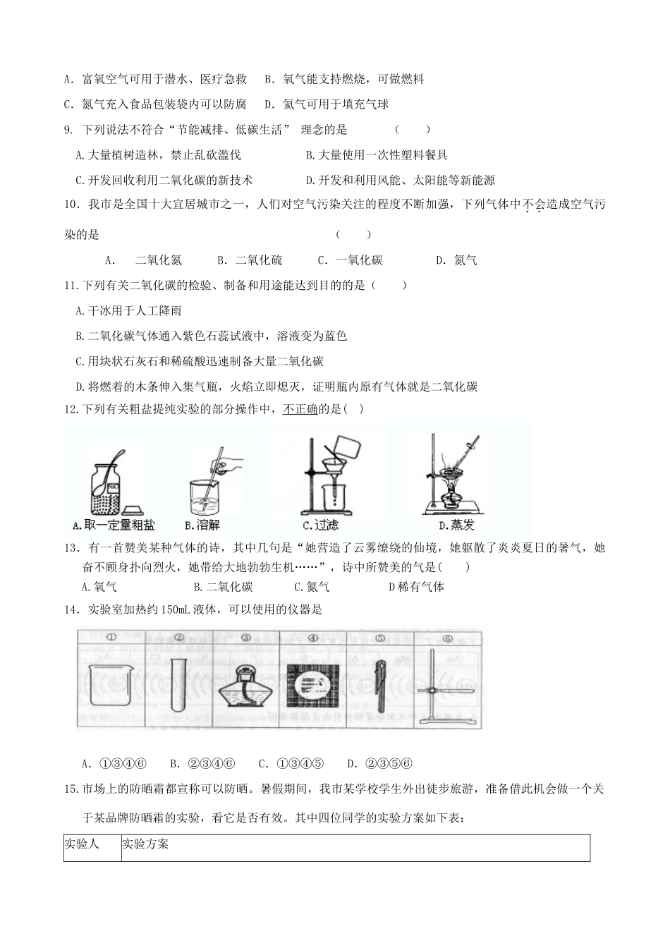 九年级化学第一次阶段性测试试卷 新人教版试卷_第2页