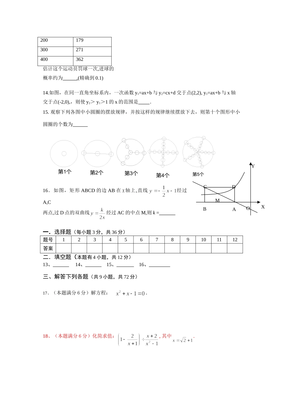 九年级数学上学期期末模拟试卷_第3页