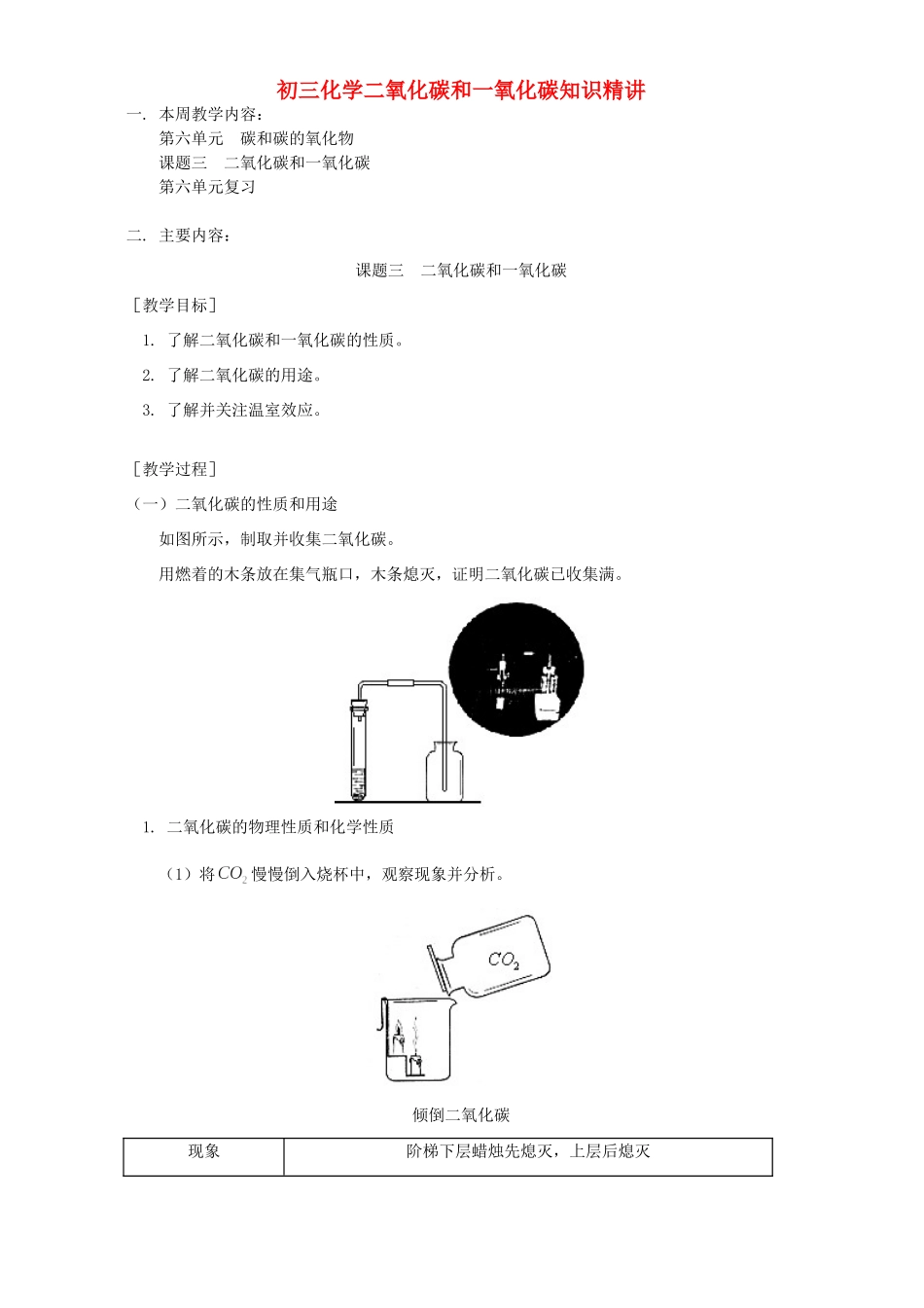 初三化学二氧化碳和一氧化碳知识精讲 人教实验版 试题_第1页