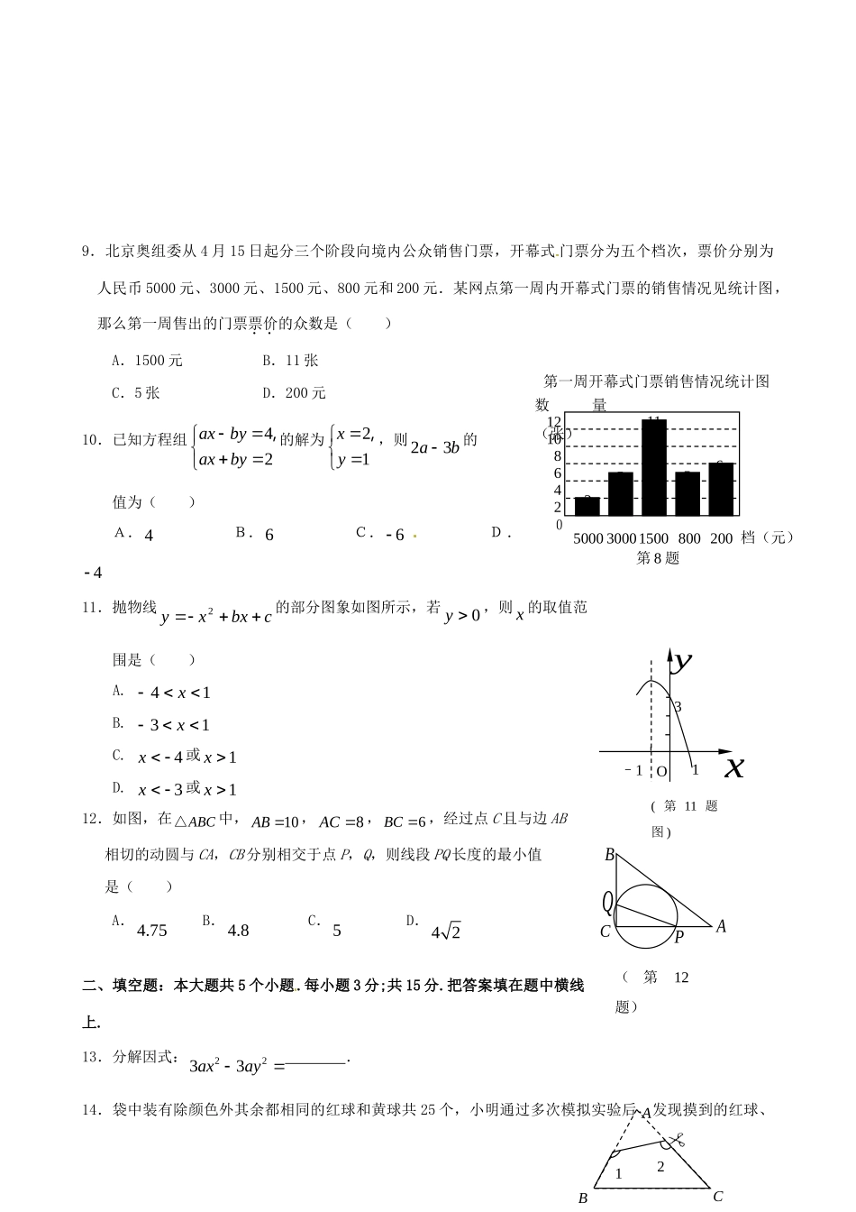 山东省济南市中考数学模拟试卷一试卷_第2页
