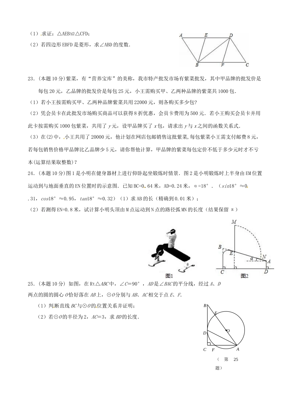 九年级数学下学期全真模拟试卷(二)试卷_第3页