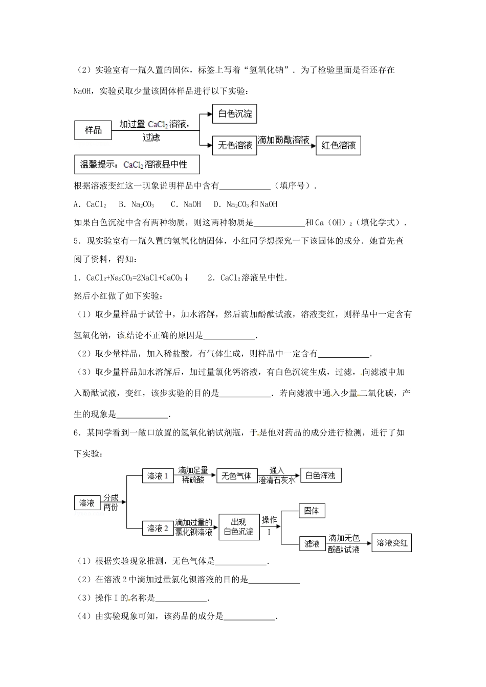 山东省济宁市任城区中考化学专题复习 氢氧化钠变质试卷_第2页