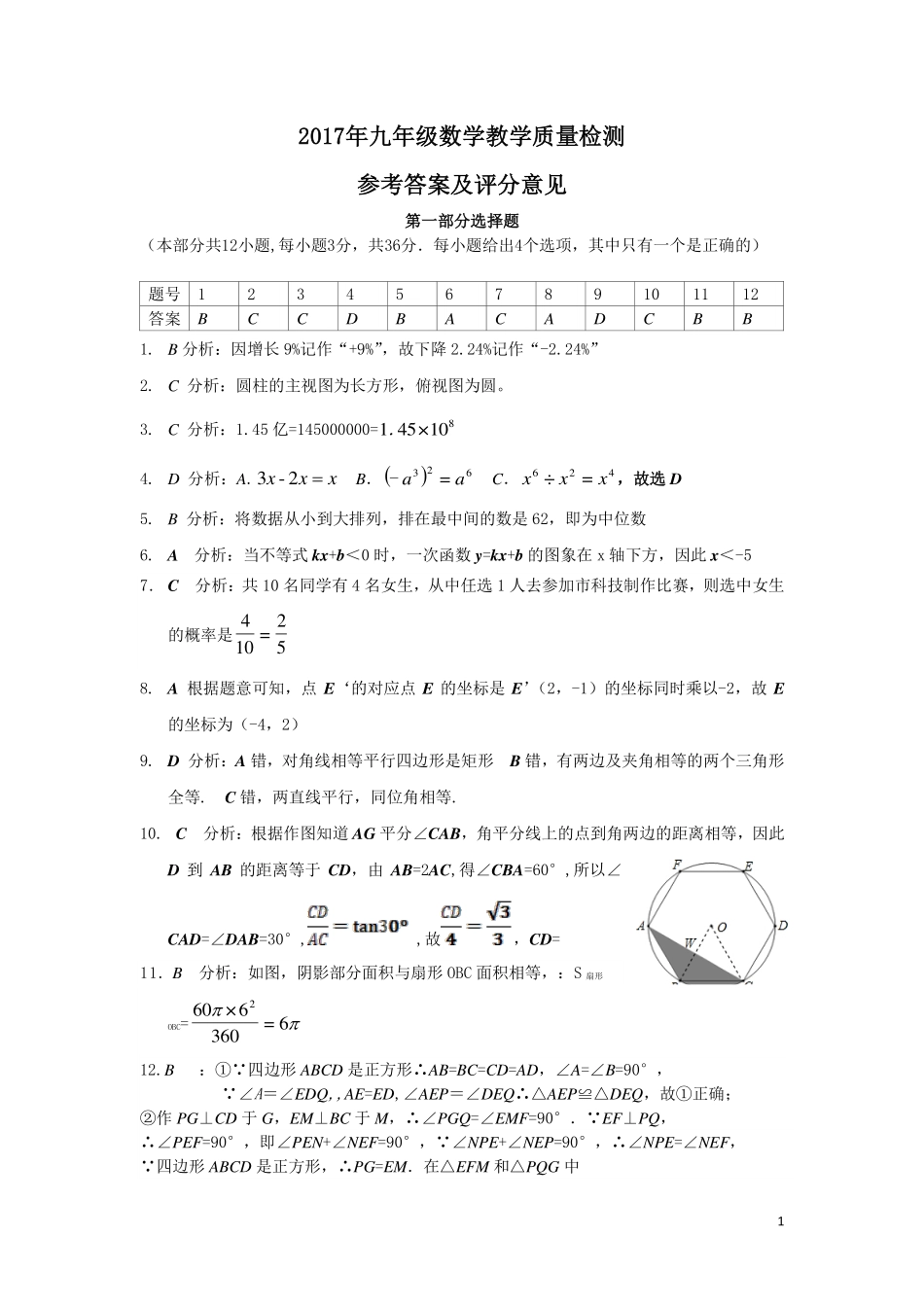 九年级数学下学期第二次调研试卷答案(pdf) 051726_第1页