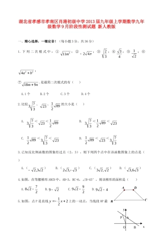 九年级数学9月阶段性测试卷 新人教版试卷