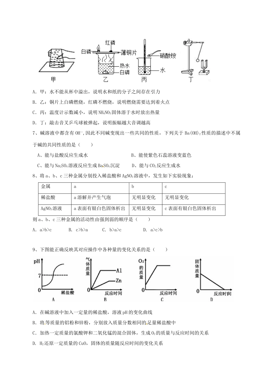 九年级化学下学期第二次模拟试卷 新人教版试卷_第2页