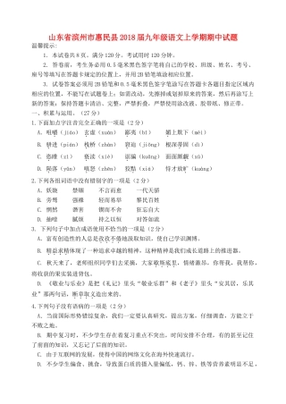 山东省滨州市惠民县九年级语文上学期期中试卷