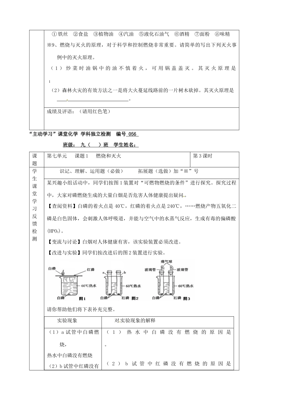 九年级化学下册 07第七单元 课题1 燃烧和灭火独立检测 新人教版试卷_第3页