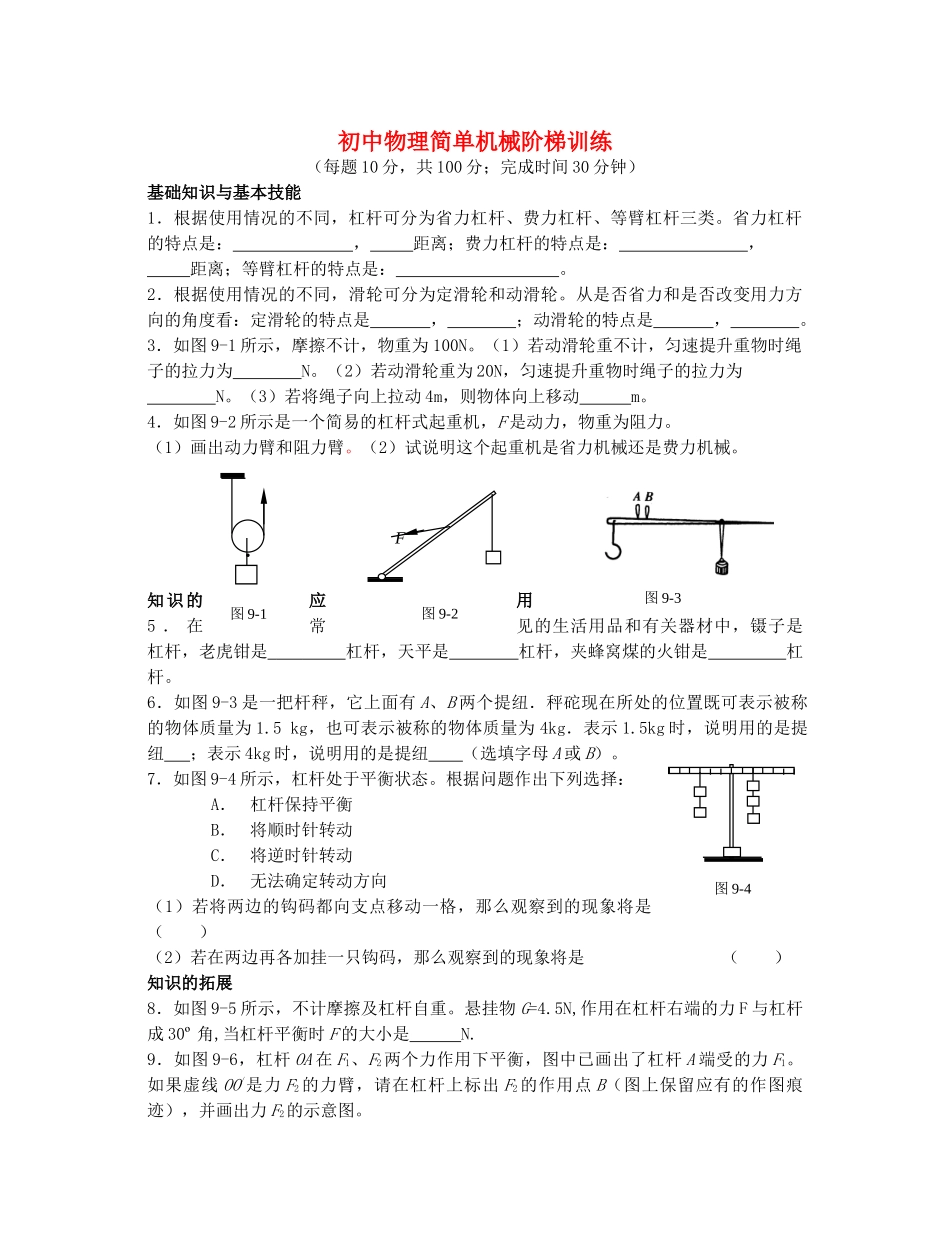 初中物理 简单机械阶梯训练 人教新课标版 试题_第1页