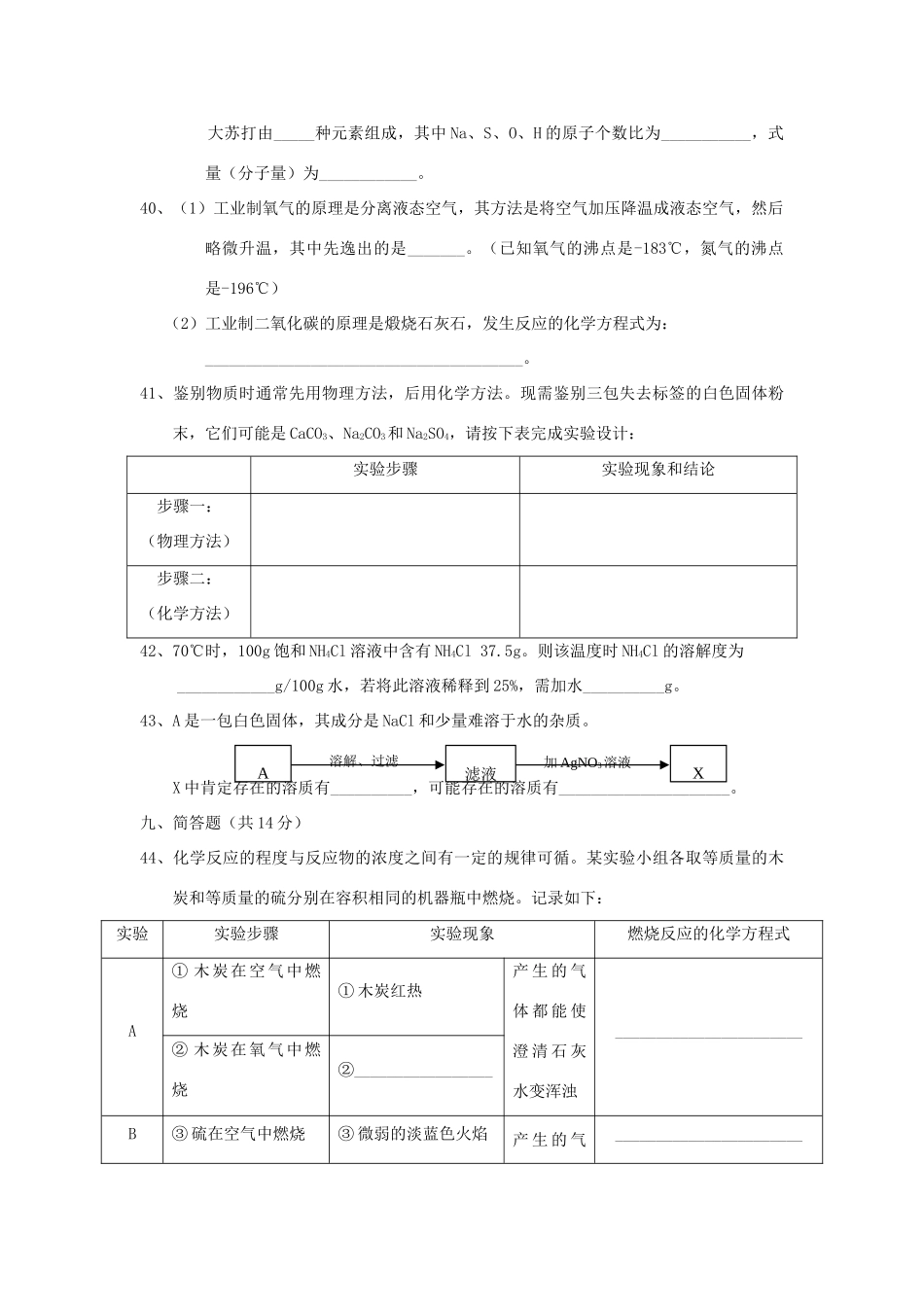 初中毕业生统一学业考试理化试卷化学部分上教版 试题_第3页