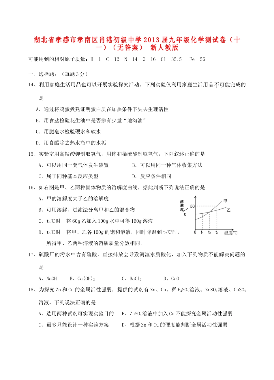 九年级化学测试卷(十一) 新人教版试卷_第1页