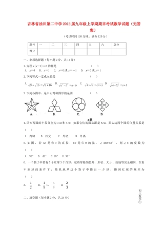 吉林省届九年级数学上学期期末考试试卷