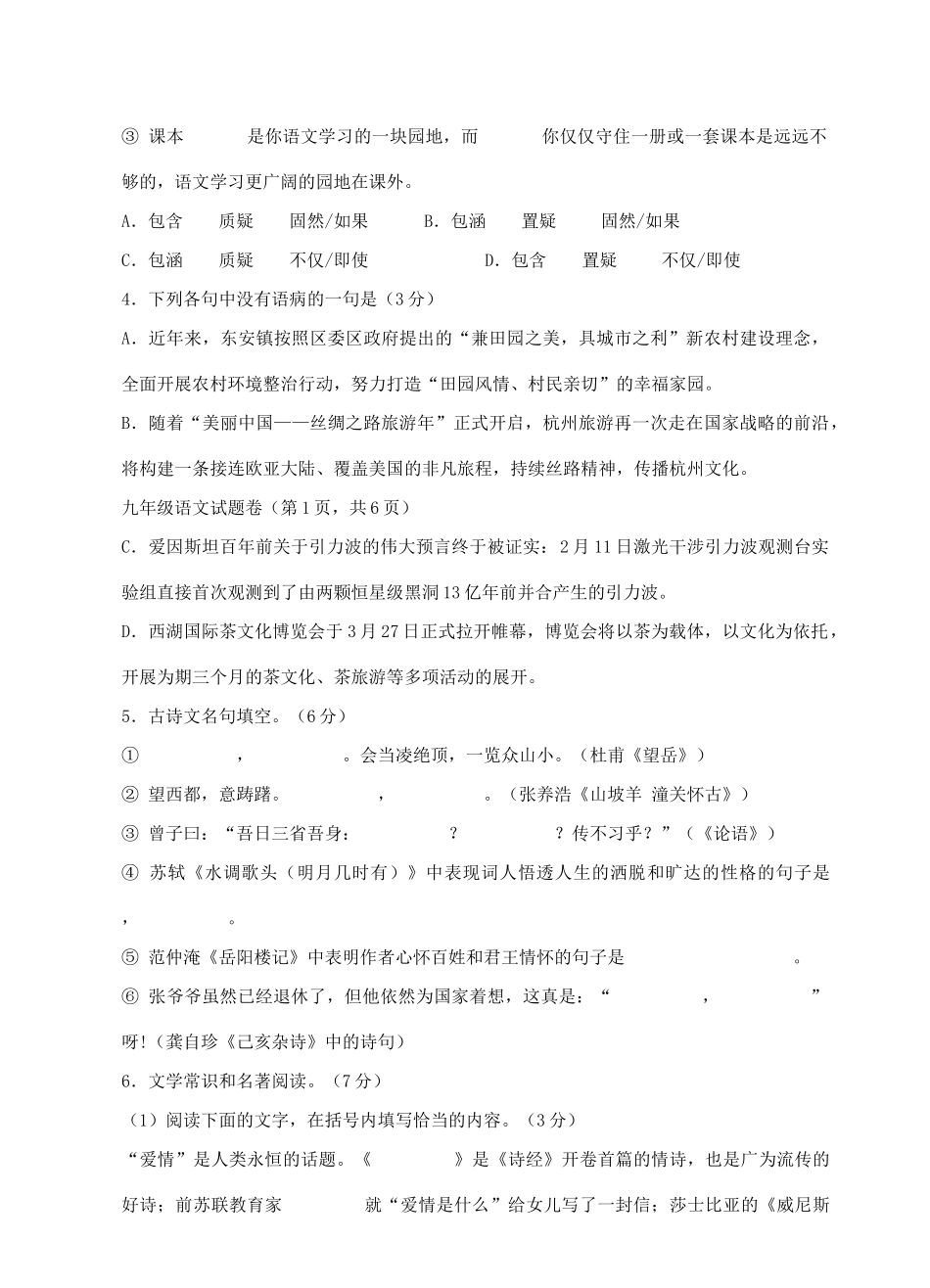 初中语文毕业升学文化仿真试题_第2页