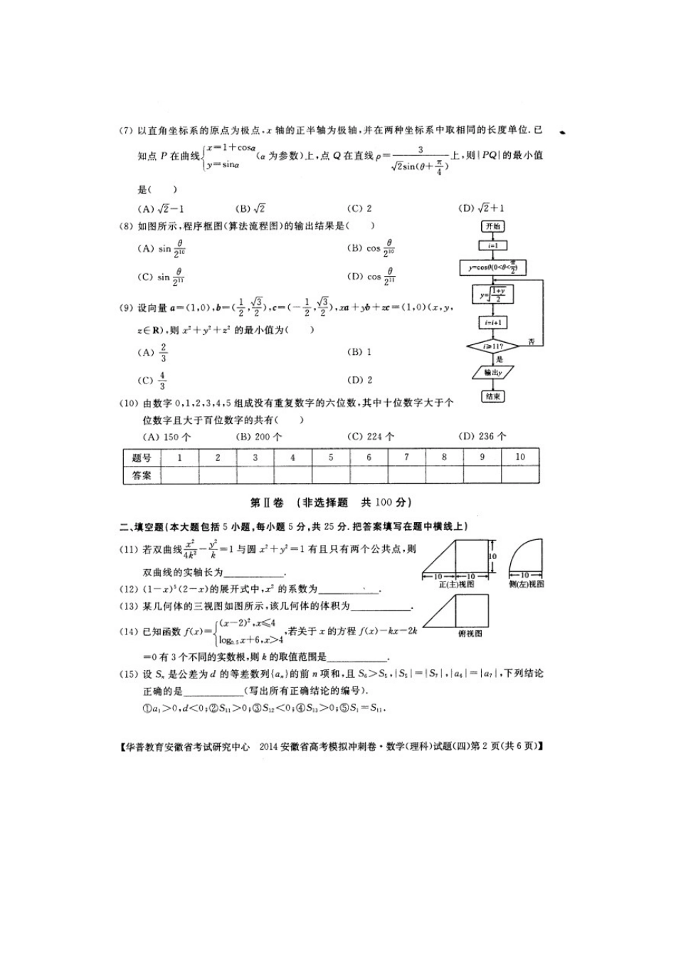 安徽省考试研究中心高考数学模拟冲刺试卷(四) 理(扫描版，含解析)新人教A版试卷_第2页