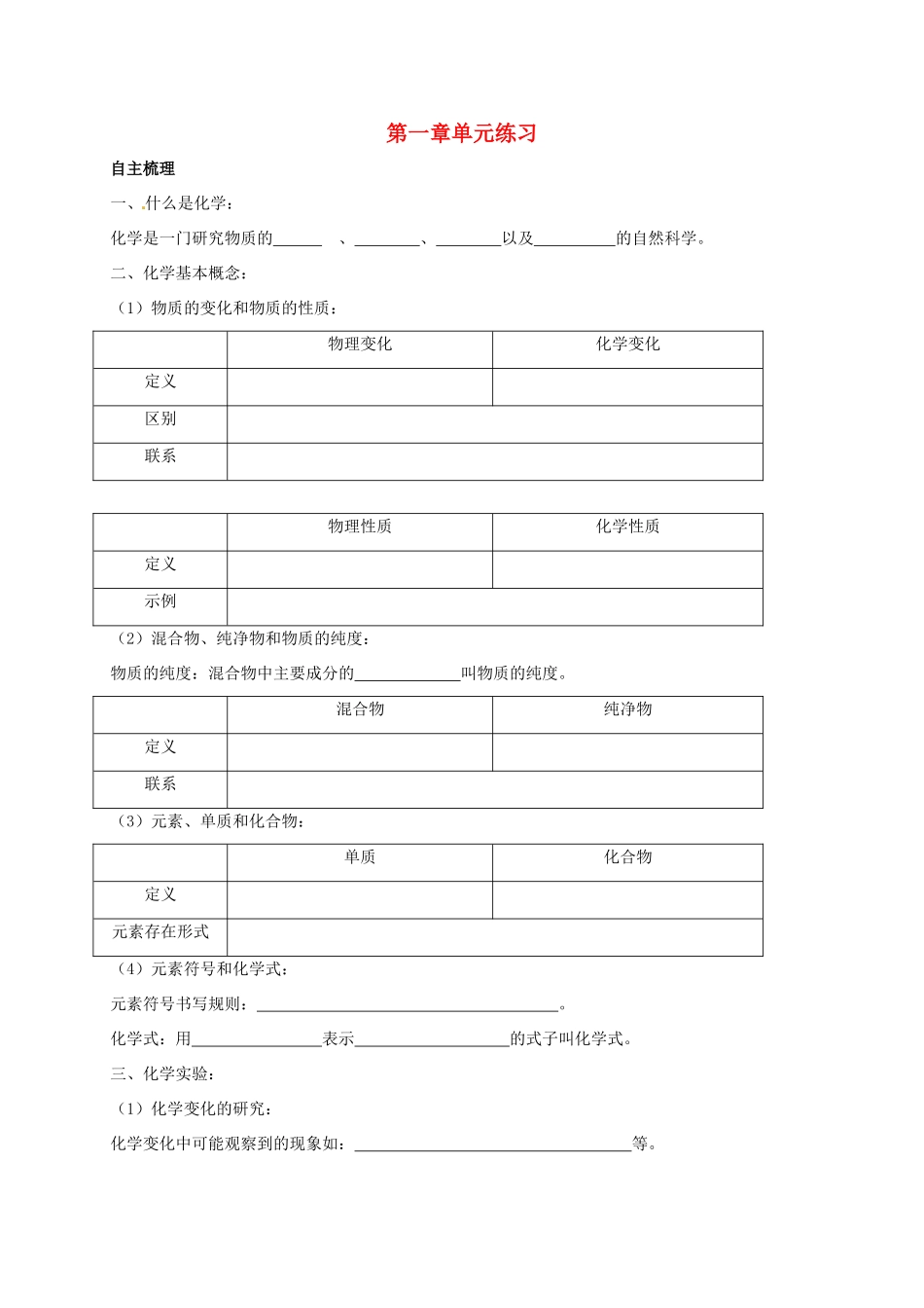 九年级化学上册 1 化学的魅力校本作业(新版)沪教版试卷_第1页