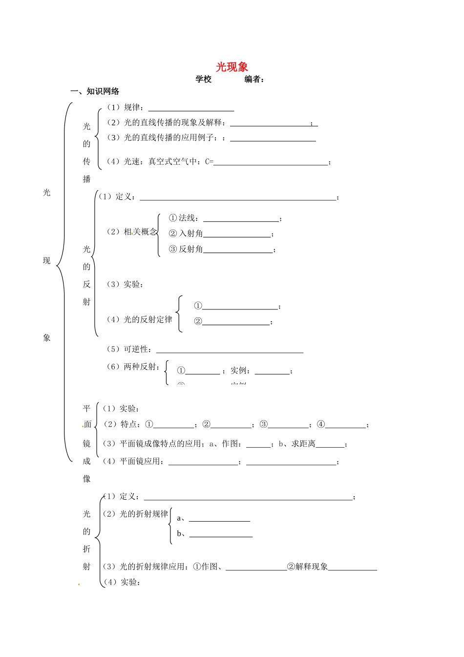 中考物理二轮复习 第四讲 光现象 新人教版试卷_第1页
