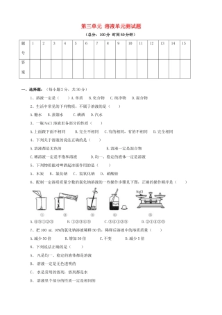 九年级化学下册(第九章 溶液)单元综合测试6 新人教版试卷