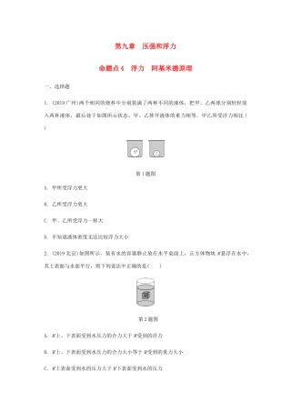 中考物理一轮复习 基础考点一遍过 第十章 压强和浮力 命题点4 浮力 阿基米德原理试卷