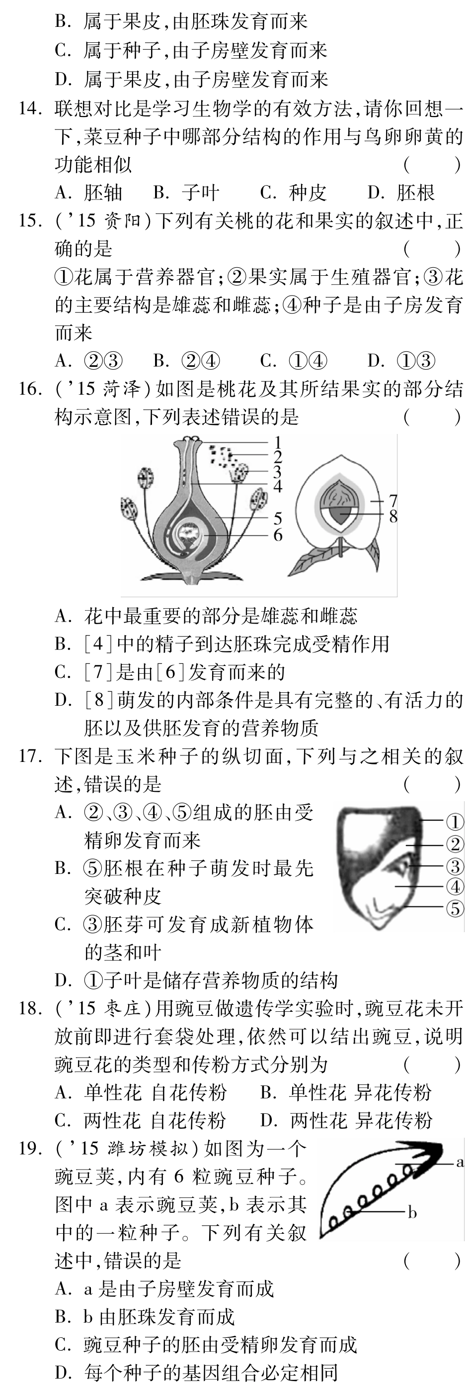 中考生物 第一部分 教材知识梳理 第四单元 第一章 绿色开花植物的一生复习备课试卷精编(1)(pdf) 济南版试卷_第3页
