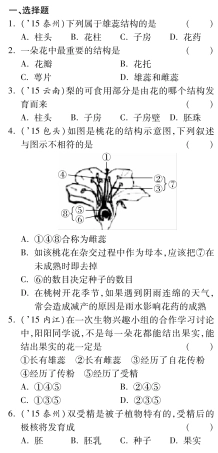 中考生物 第一部分 教材知识梳理 第四单元 第一章 绿色开花植物的一生复习备课试卷精编(1)(pdf) 济南版试卷