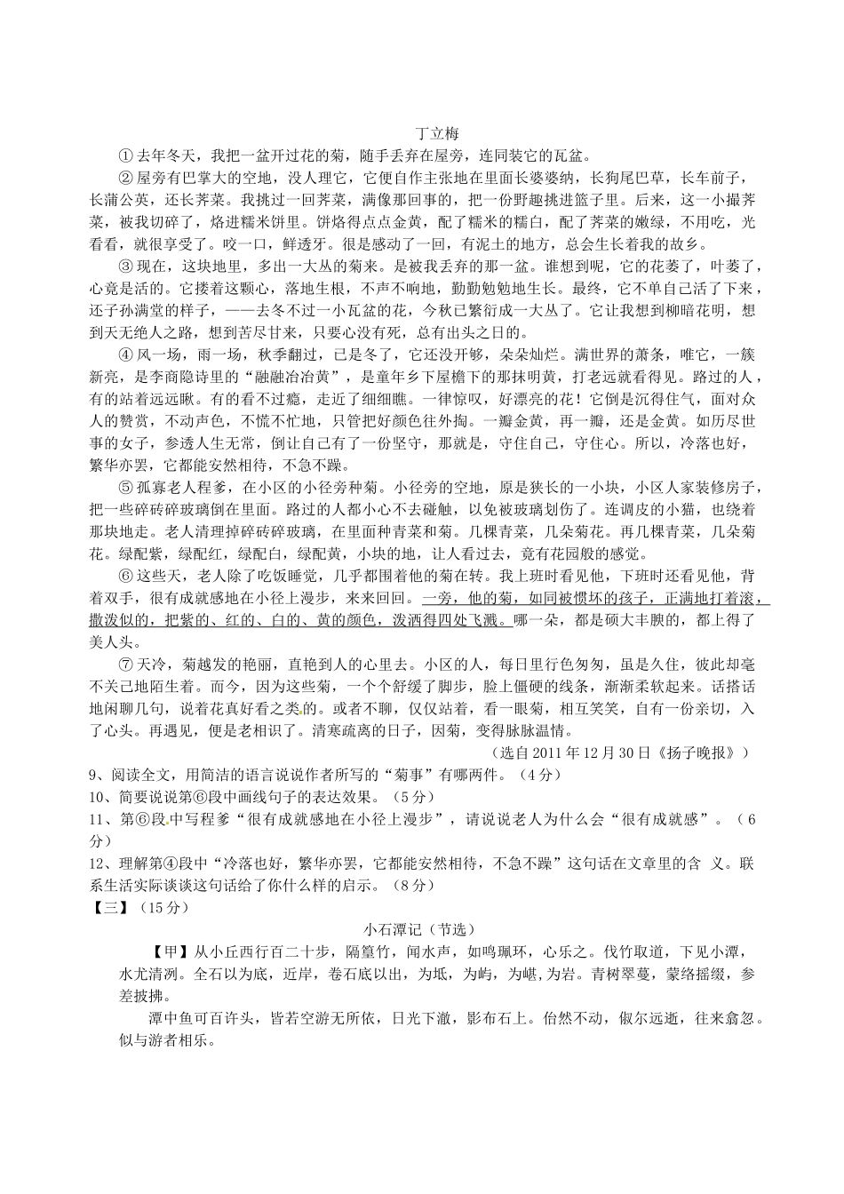安徽省桐城二中九年级语文第一次月考试卷 新人教版试卷_第3页