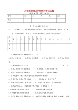 山东省泰安市宁阳十中-214年九年级物理上学期期末考试试卷 新人教版试卷