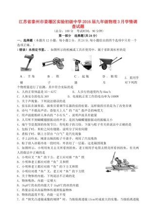 九年级物理3月学情调查试卷试卷